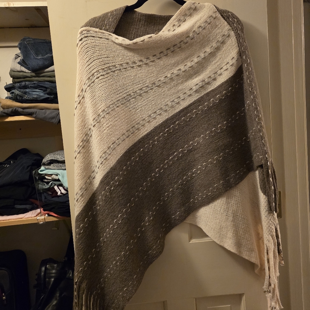 Striped Knit Ponch in Cream and Brown